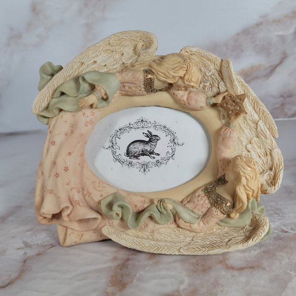 Celestial Star Angel Ceramic Sculptural Photo Frame Oval - Picture 1 of 6